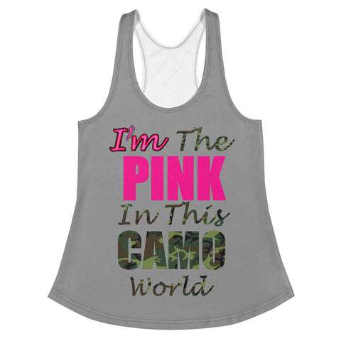 I'm's The Pink in This Camo World Women's Racerback Tank