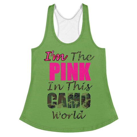 I'm's The Pink in This Camo World Women's Racerback Tank